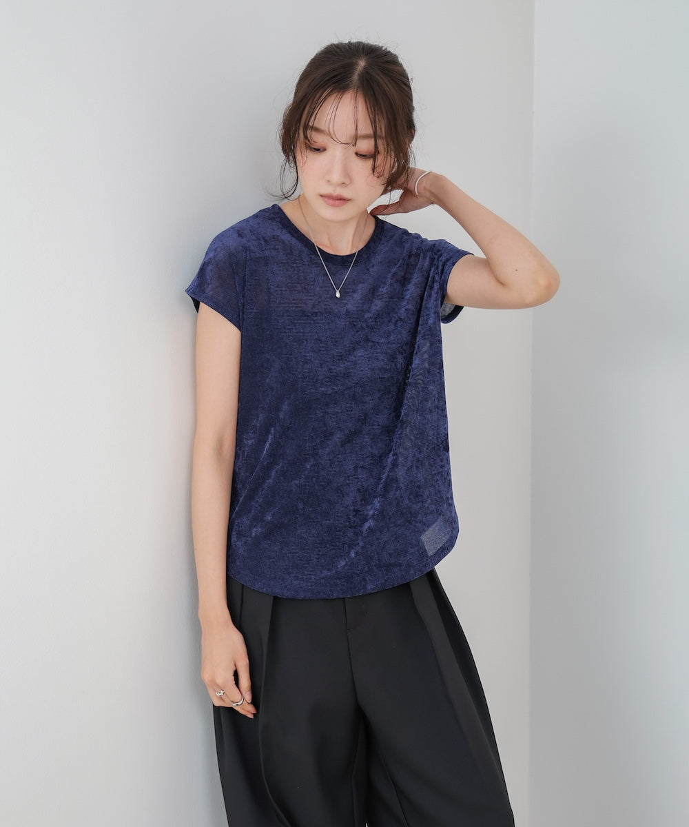 【新色追加】シアーベロアフレンチスリーブカットソー