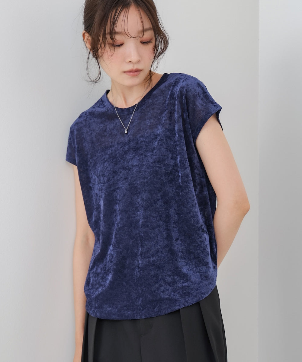 【新色追加】シアーベロアフレンチスリーブカットソー