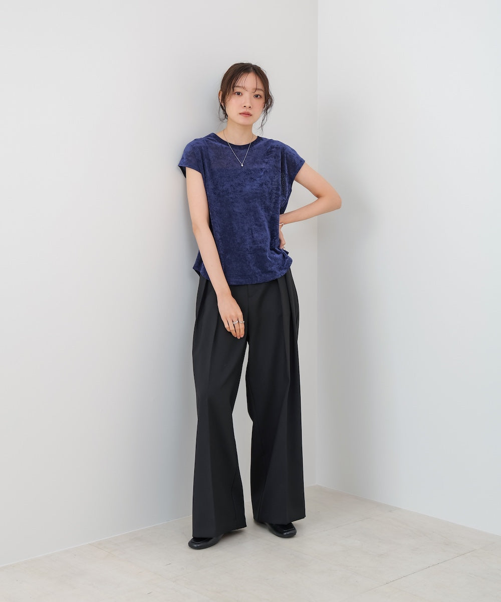 【新色追加】シアーベロアフレンチスリーブカットソー