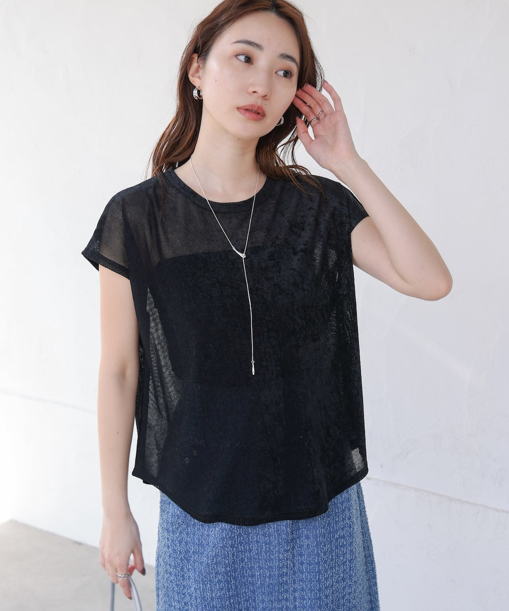 【新色追加】シアーベロアフレンチスリーブカットソー