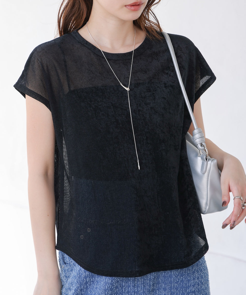 【新色追加】シアーベロアフレンチスリーブカットソー