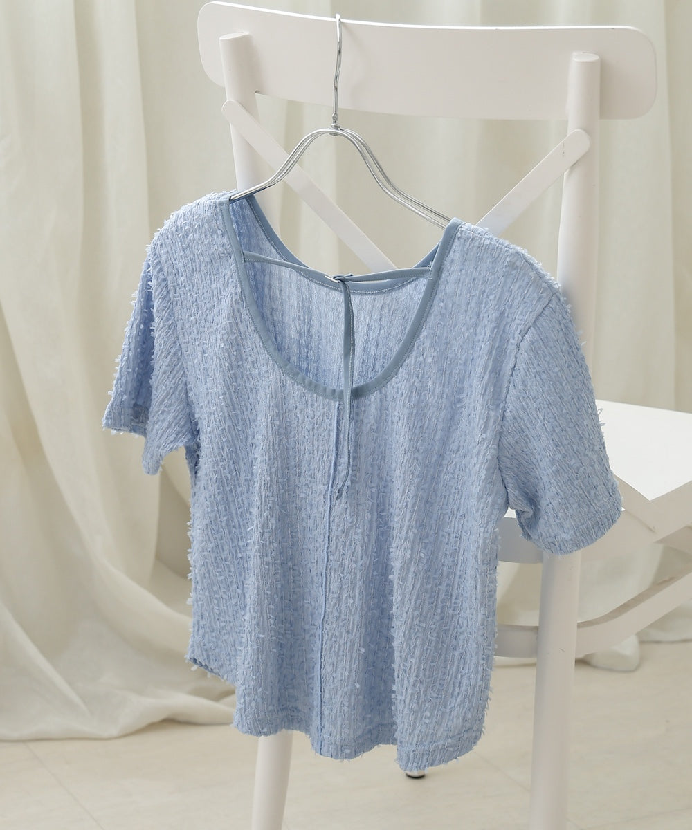 配色パイピングシャギーカットトップス