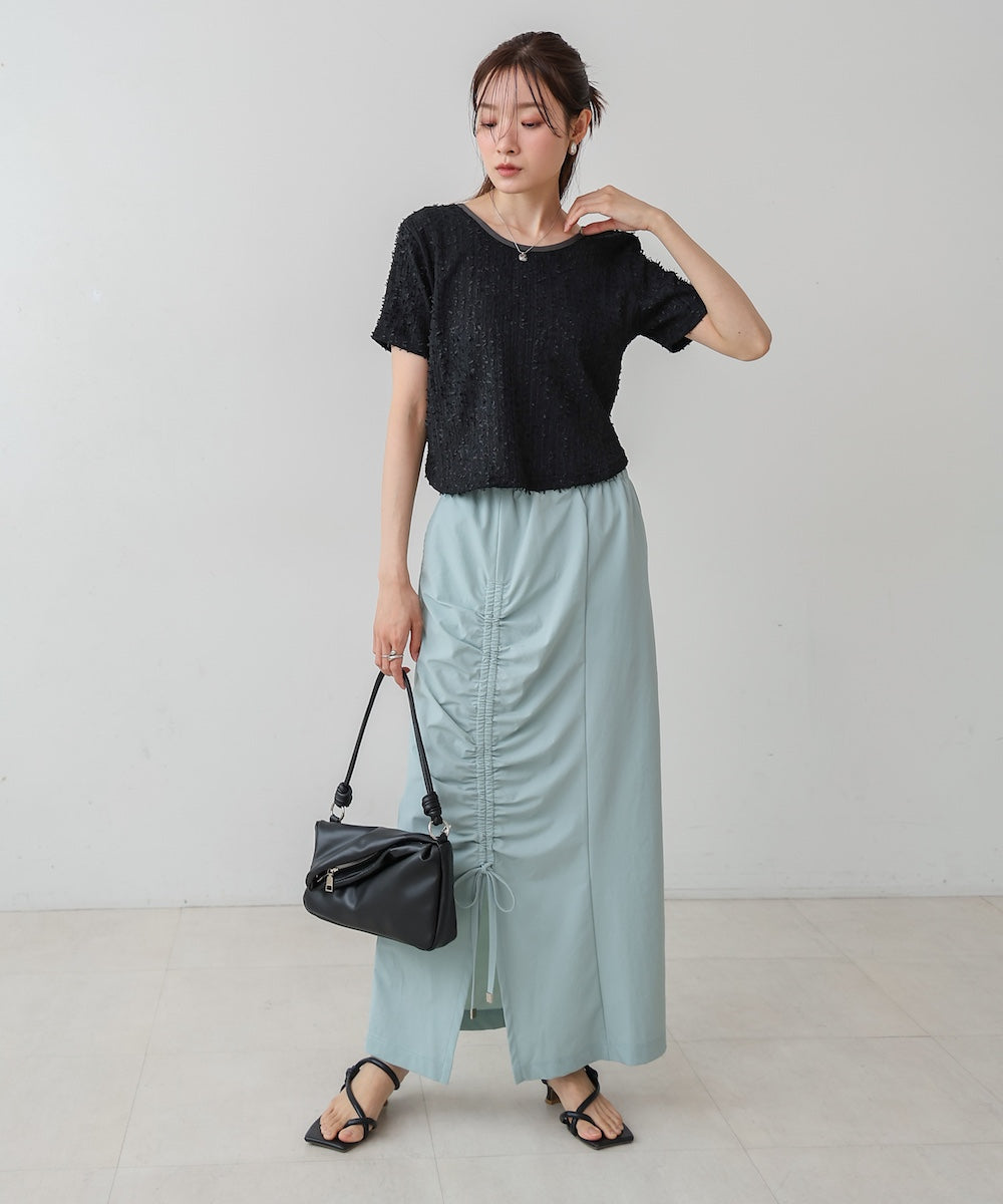 配色パイピングシャギーカットトップス