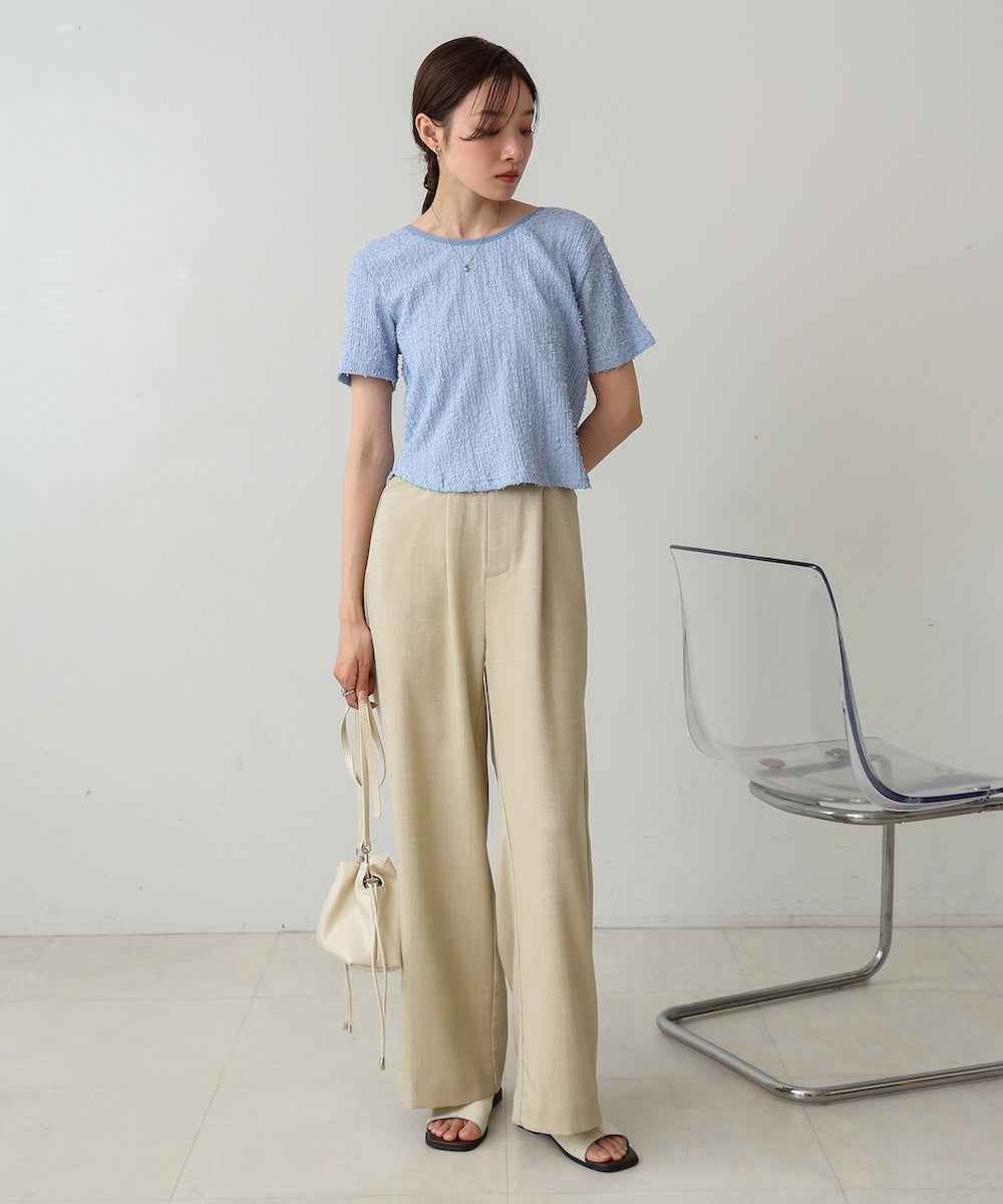 配色パイピングシャギーカットトップス