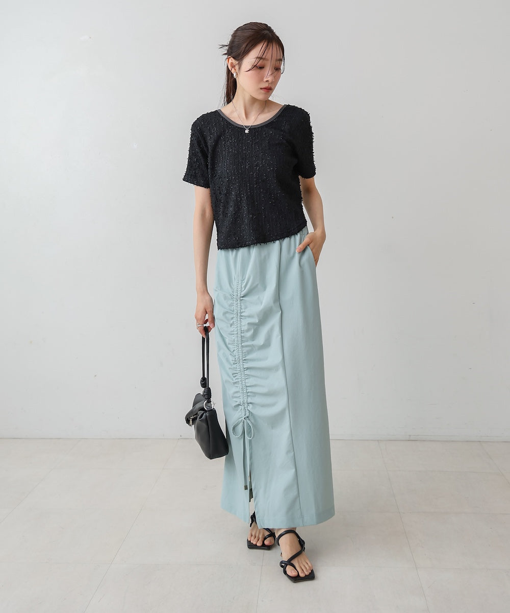 配色パイピングシャギーカットトップス