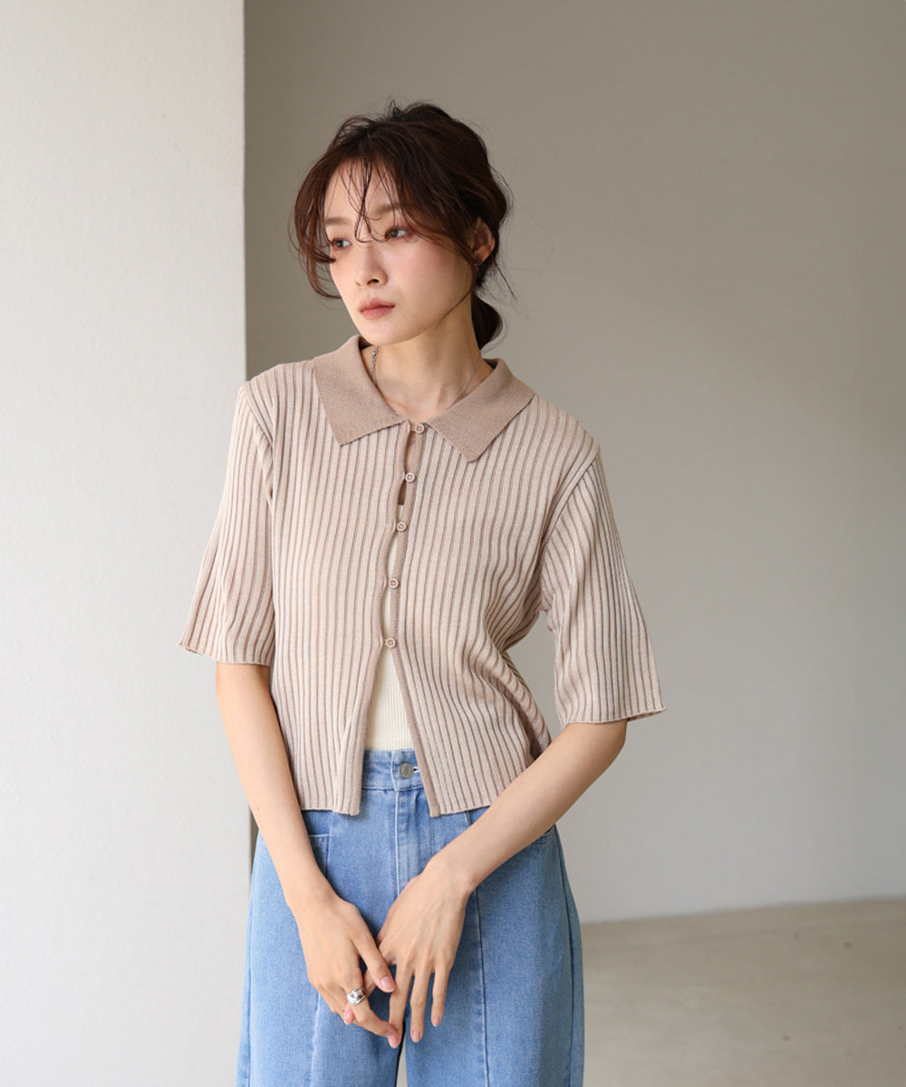 衿付き配色ニット