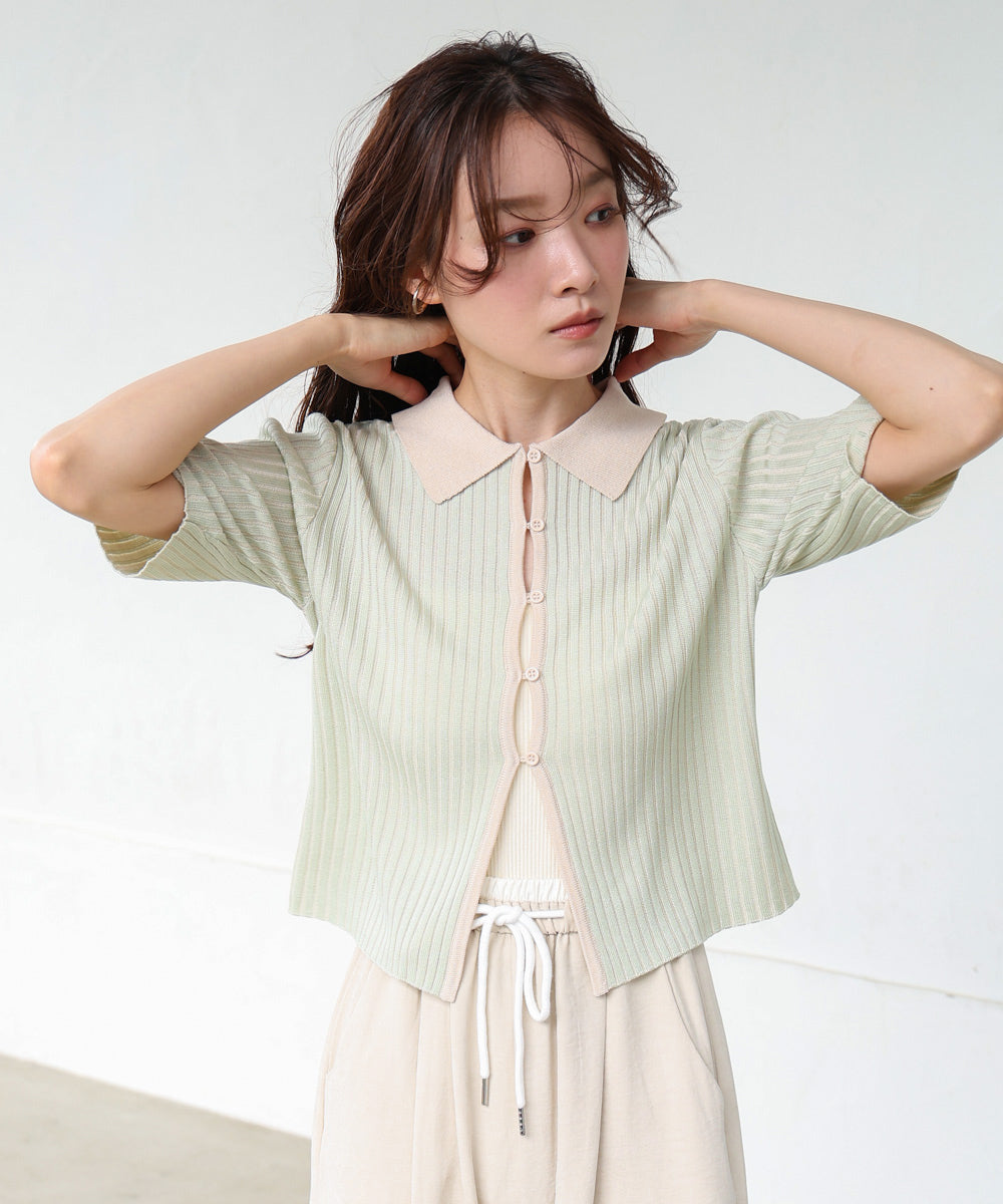 衿付き配色ニット