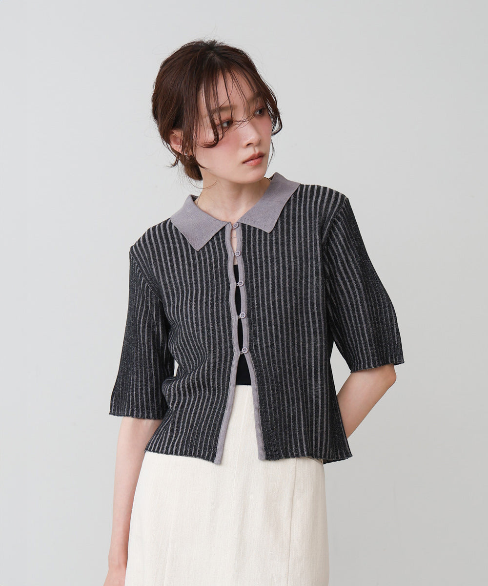 衿付き配色ニット