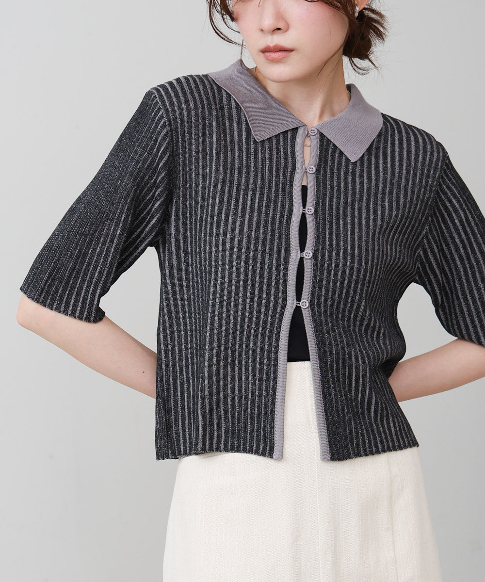 衿付き配色ニット