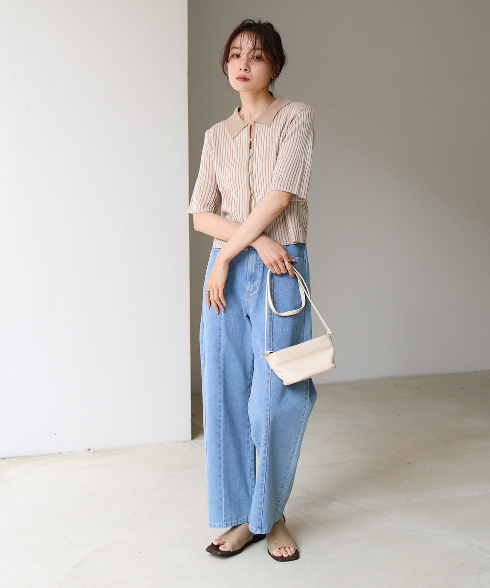 衿付き配色ニット