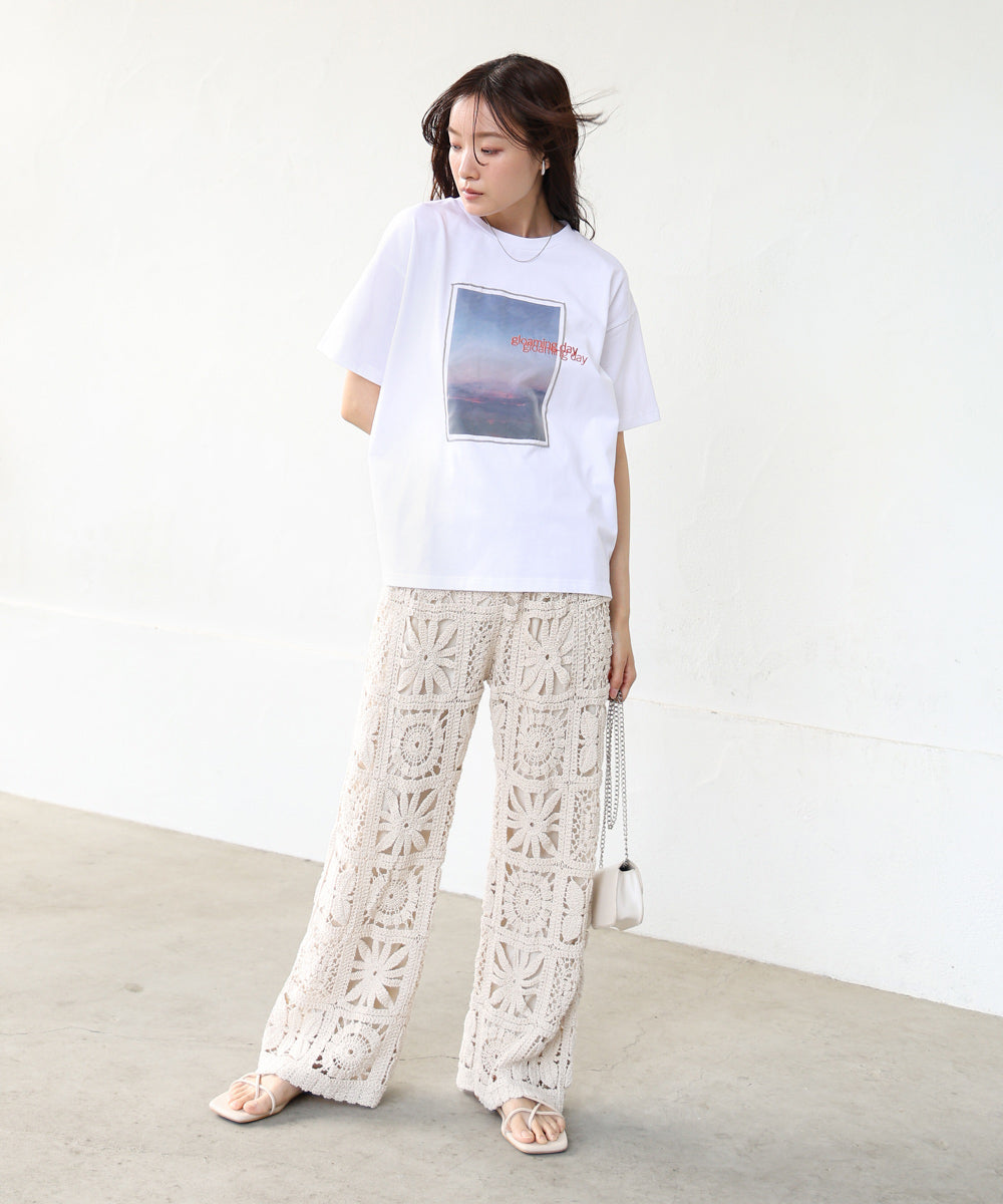 シアーレイヤードプリントTシャツ