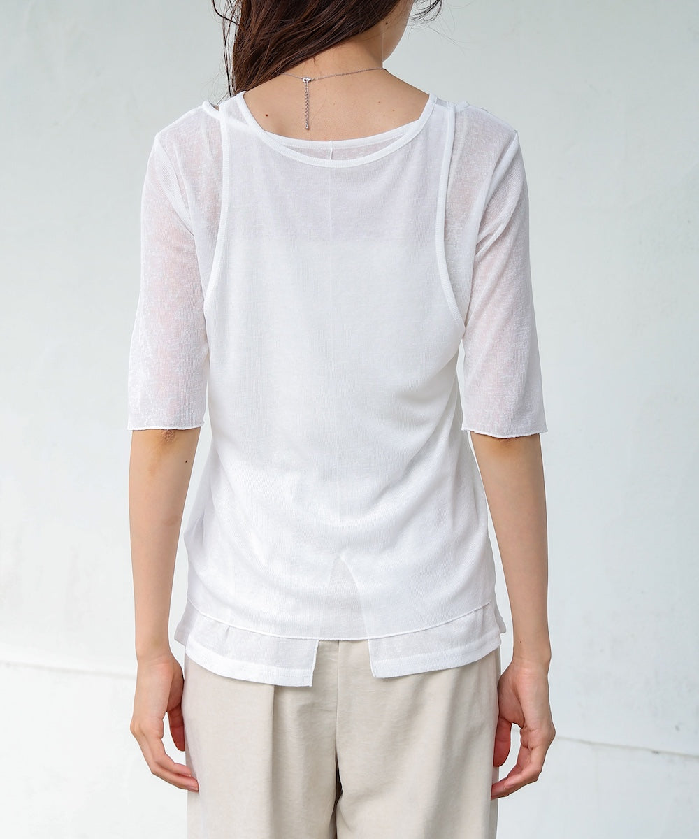 【2点セット】5分袖レイヤードセットシアーカットソー