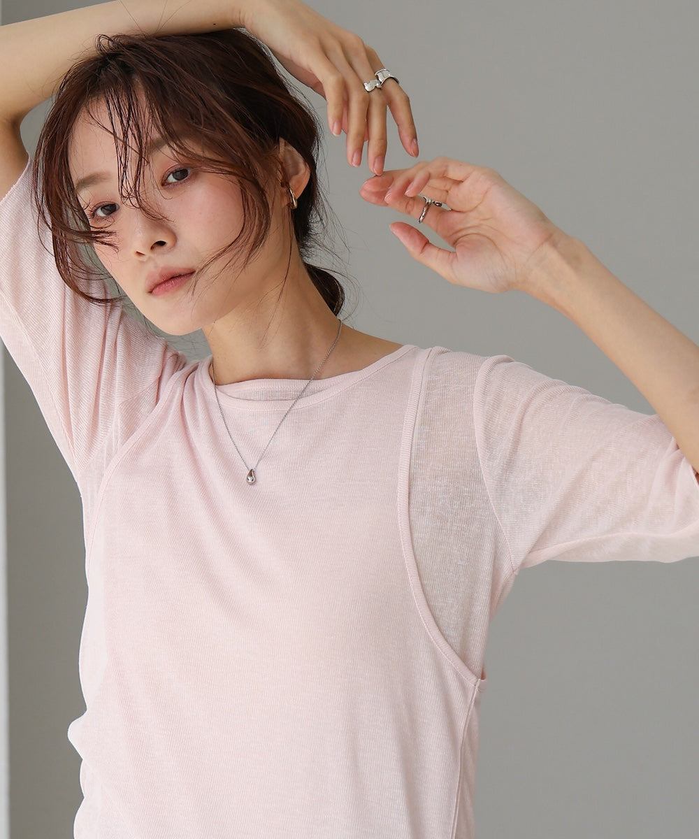 【2点セット】5分袖レイヤードセットシアーカットソー