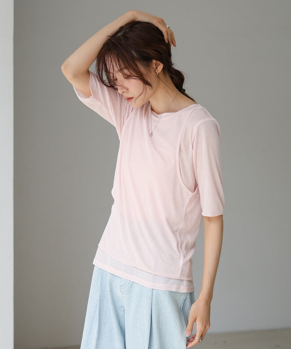 【2点セット】5分袖レイヤードセットシアーカットソー