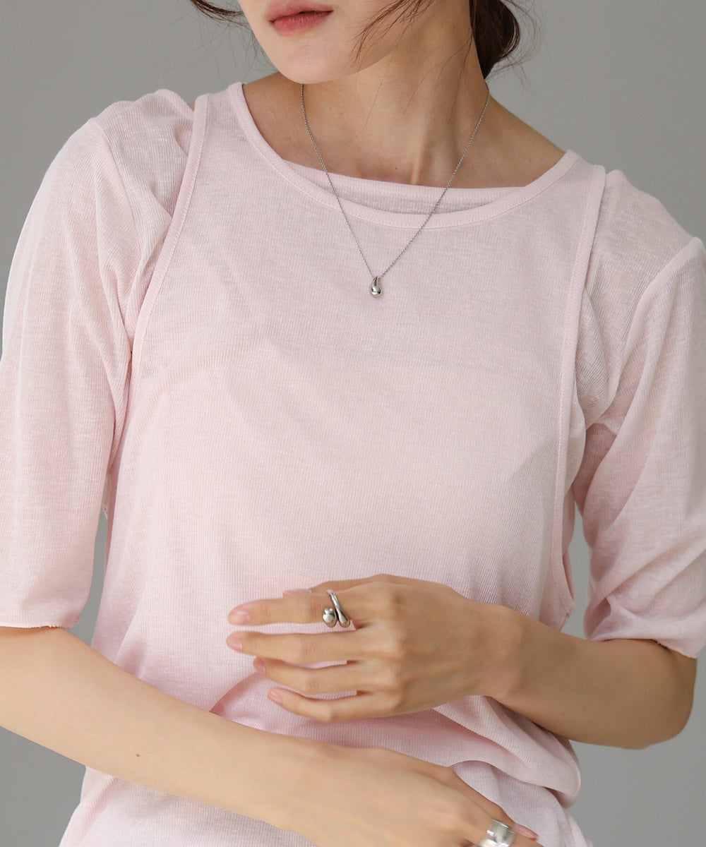 【2点セット】5分袖レイヤードセットシアーカットソー