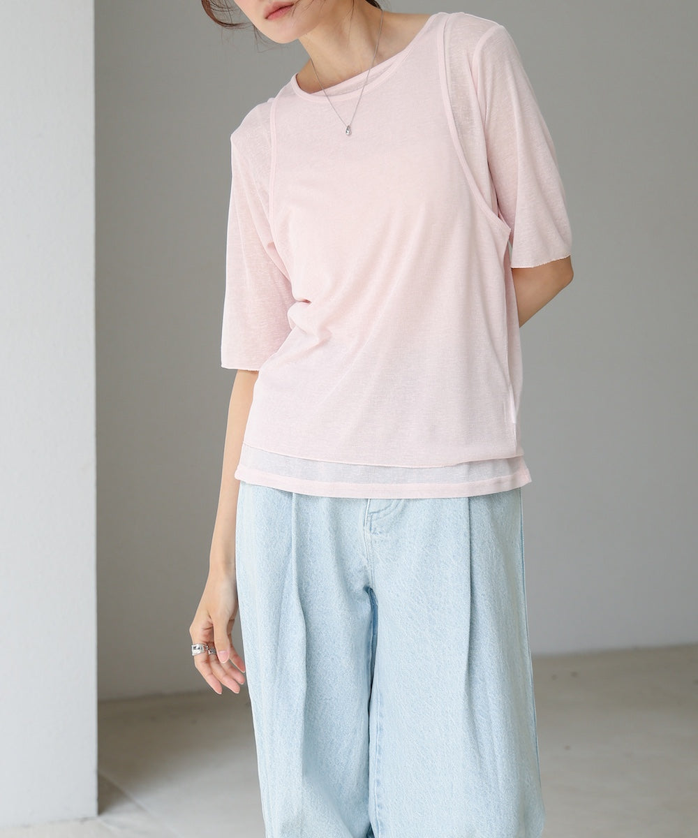 【2点セット】5分袖レイヤードセットシアーカットソー
