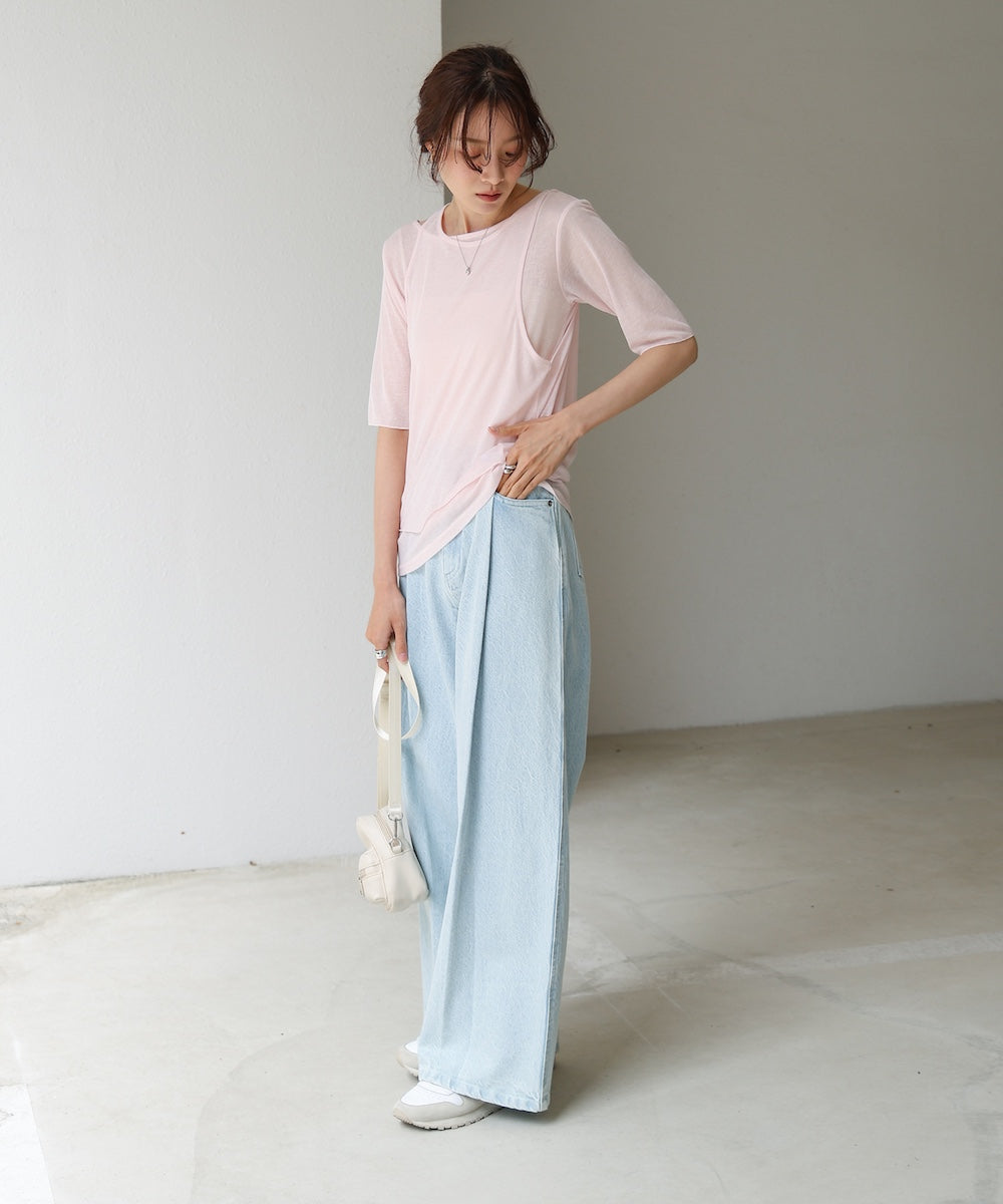 【2点セット】5分袖レイヤードセットシアーカットソー