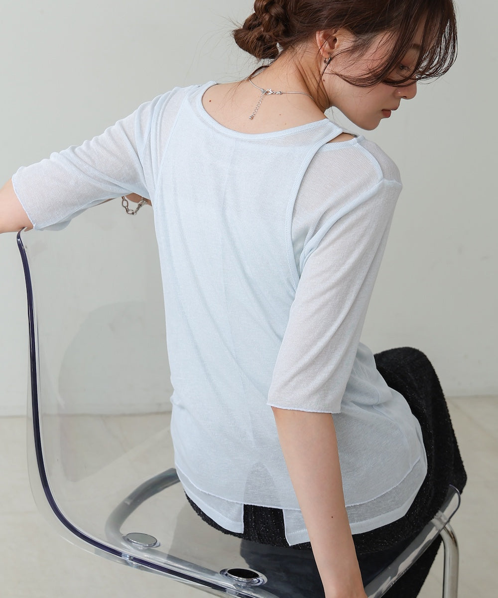 【2点セット】5分袖レイヤードセットシアーカットソー