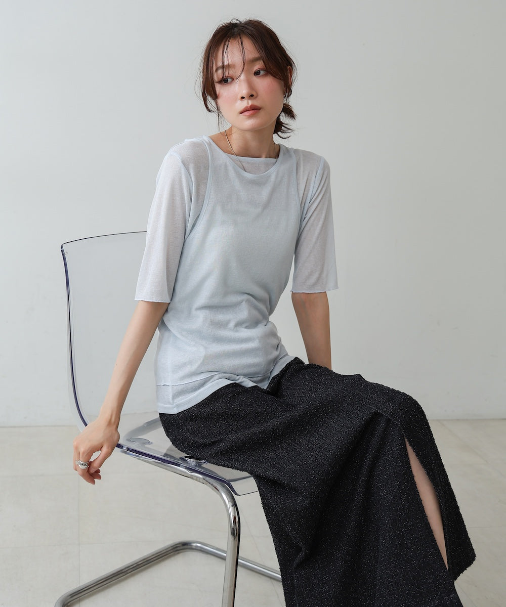 【2点セット】5分袖レイヤードセットシアーカットソー