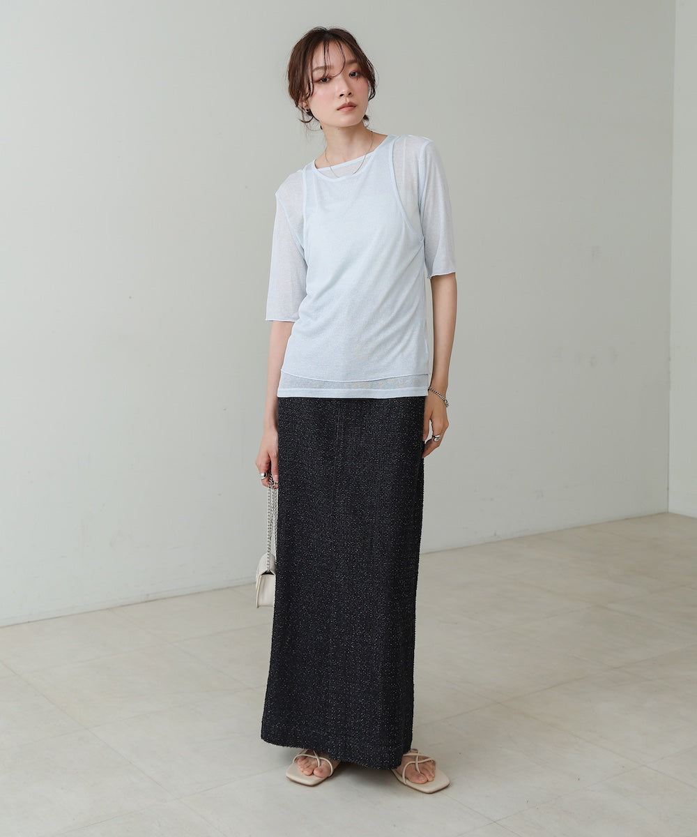 【2点セット】5分袖レイヤードセットシアーカットソー