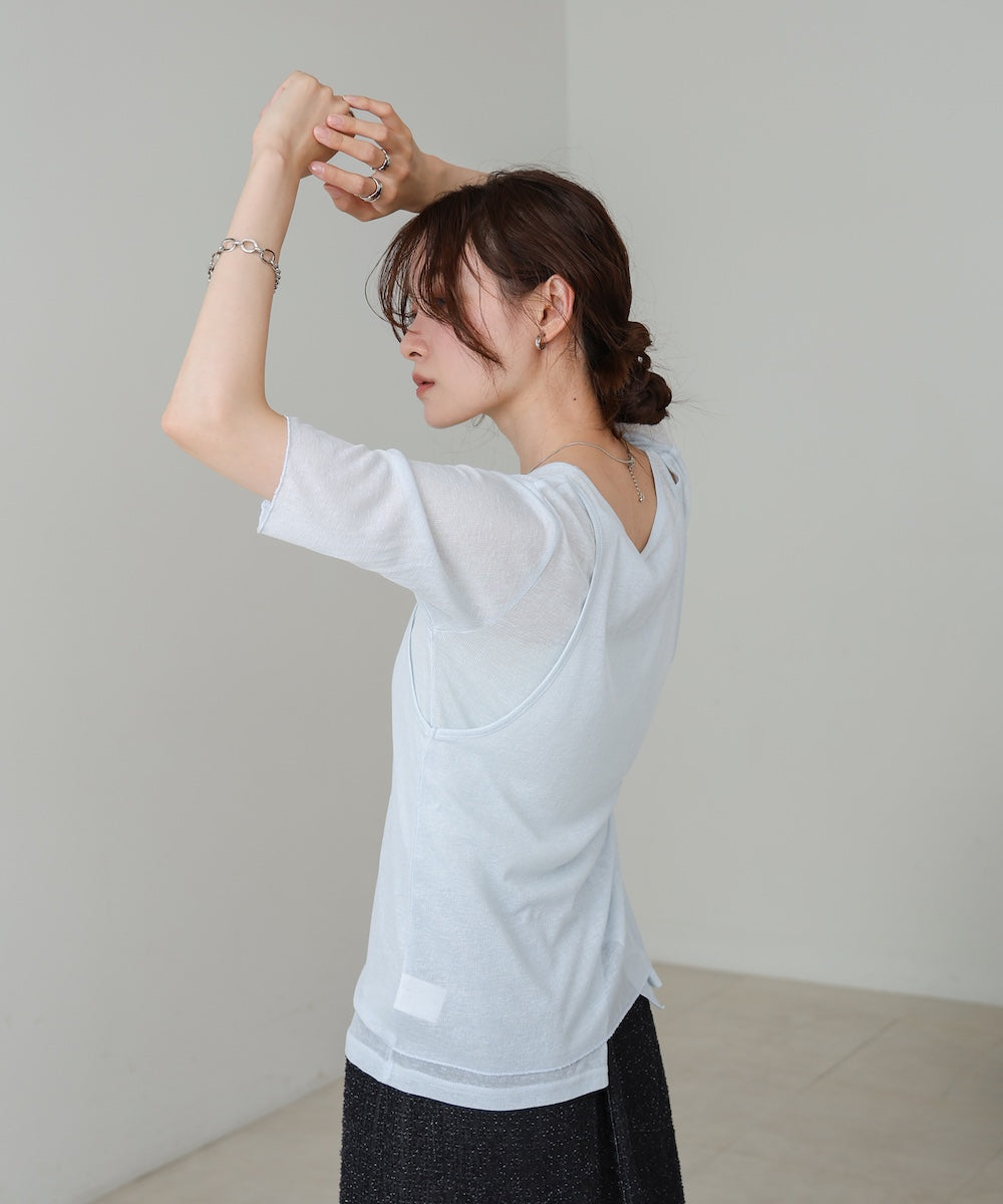 【2点セット】5分袖レイヤードセットシアーカットソー