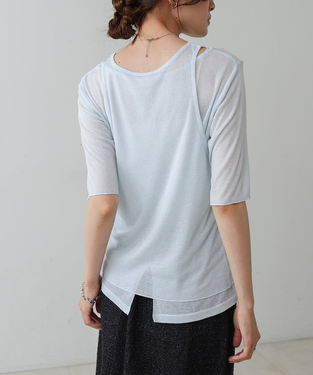 【2点セット】5分袖レイヤードセットシアーカットソー