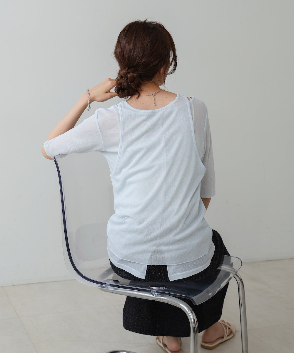 【2点セット】5分袖レイヤードセットシアーカットソー