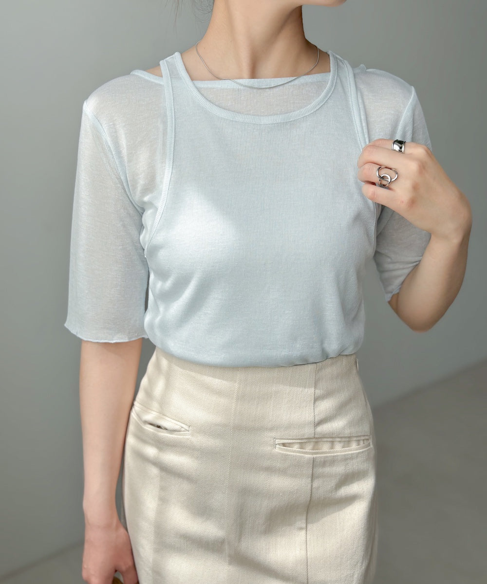 【2点セット】5分袖レイヤードセットシアーカットソー