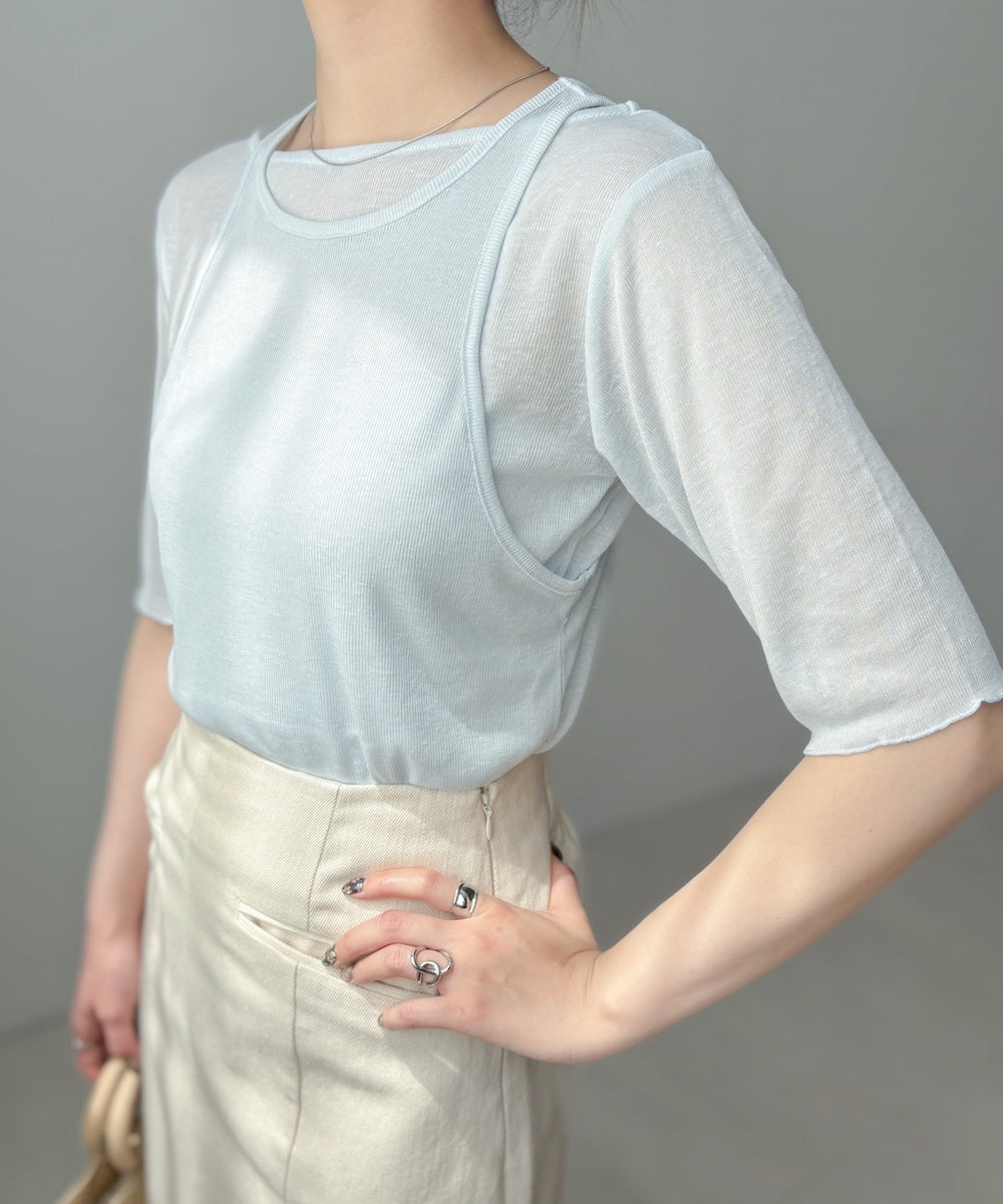 【2点セット】5分袖レイヤードセットシアーカットソー