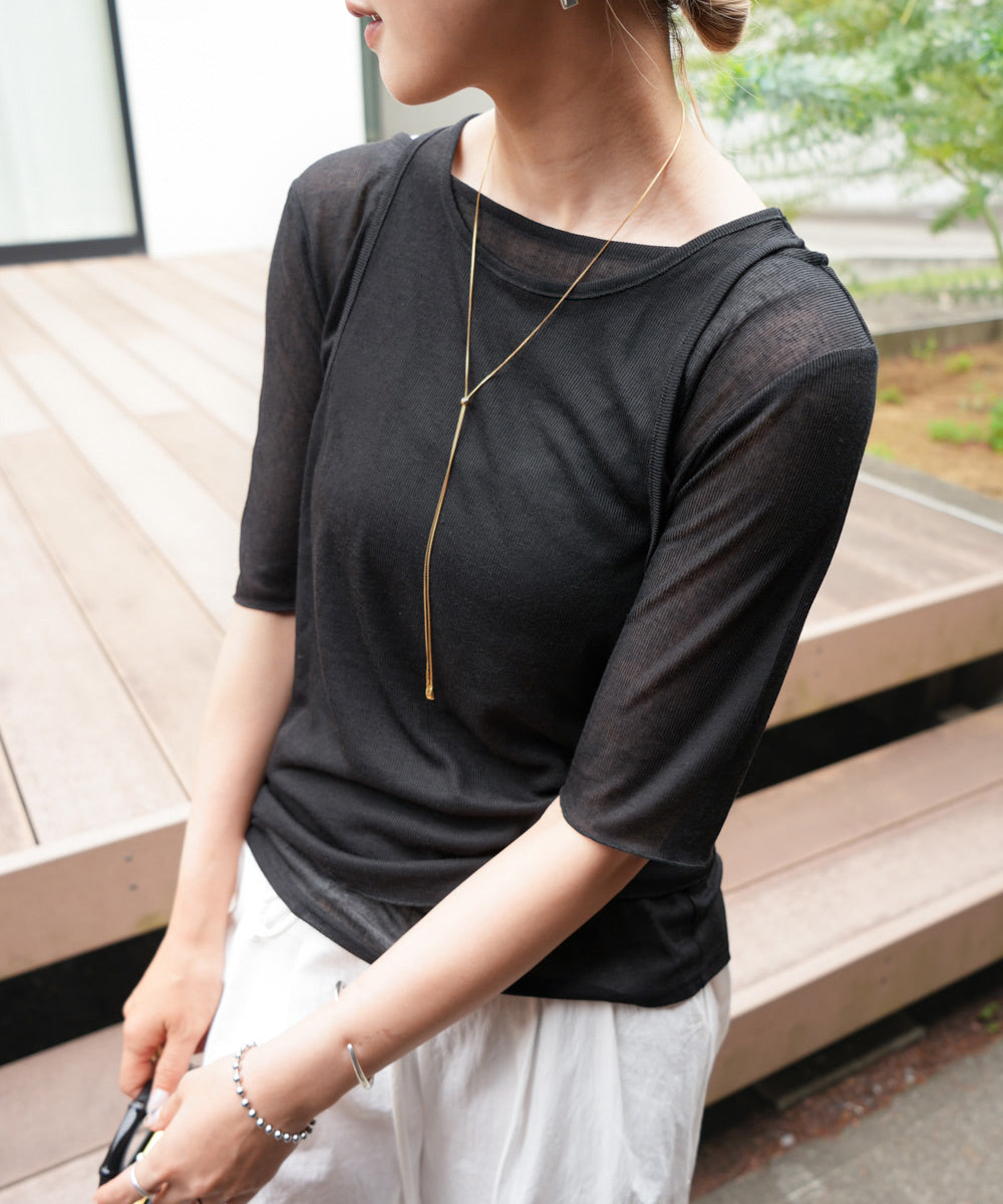 【2点セット】5分袖レイヤードセットシアーカットソー