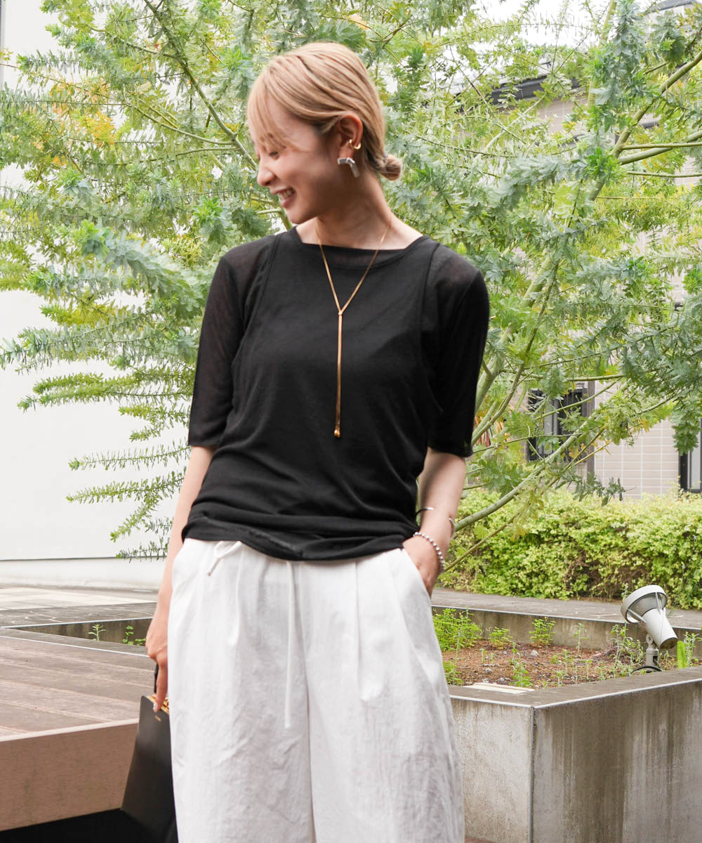 【2点セット】5分袖レイヤードセットシアーカットソー