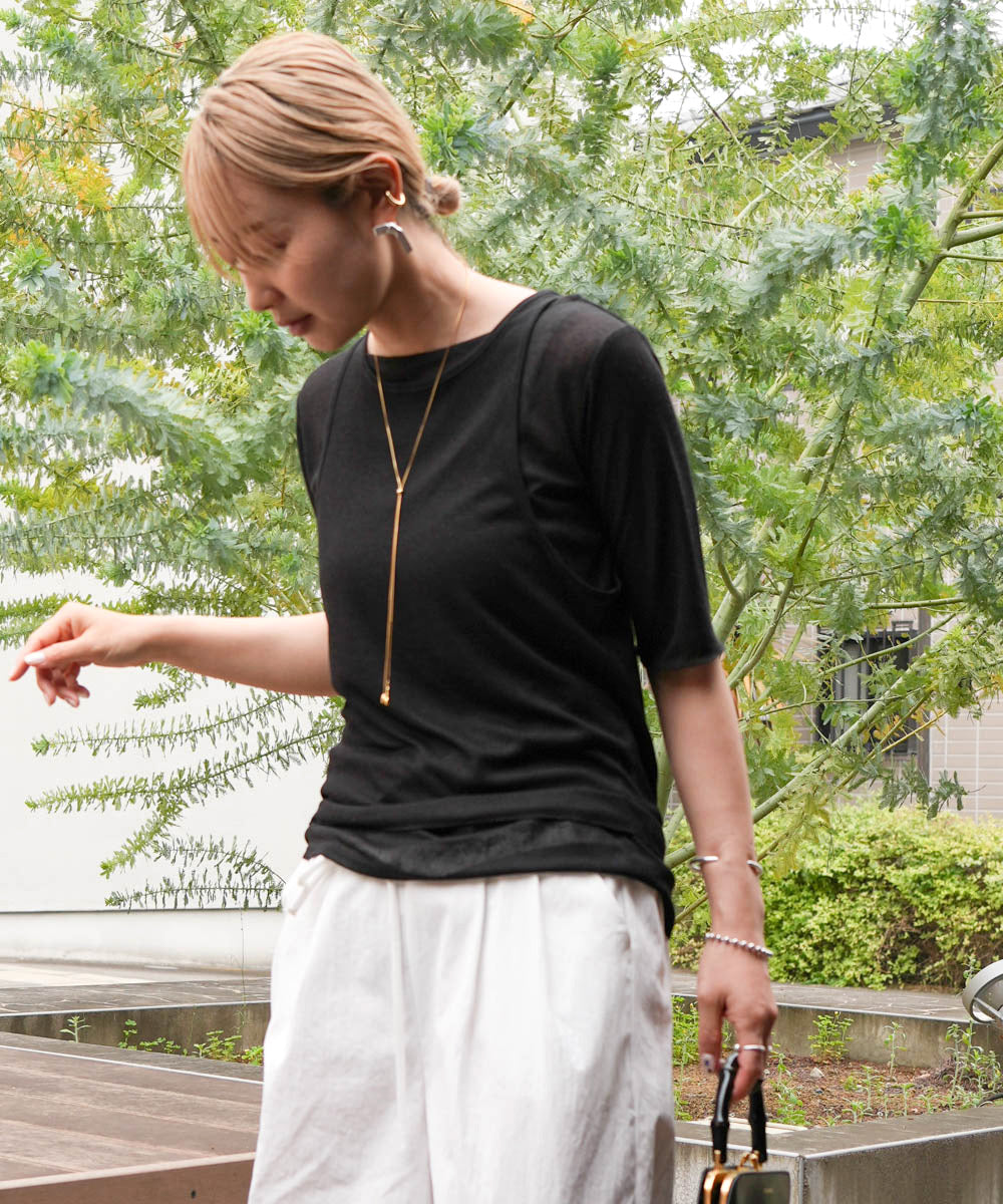 【2点セット】5分袖レイヤードセットシアーカットソー