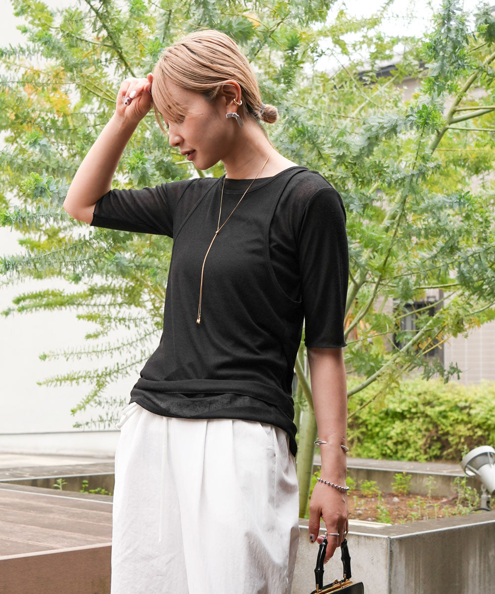 【2点セット】5分袖レイヤードセットシアーカットソー