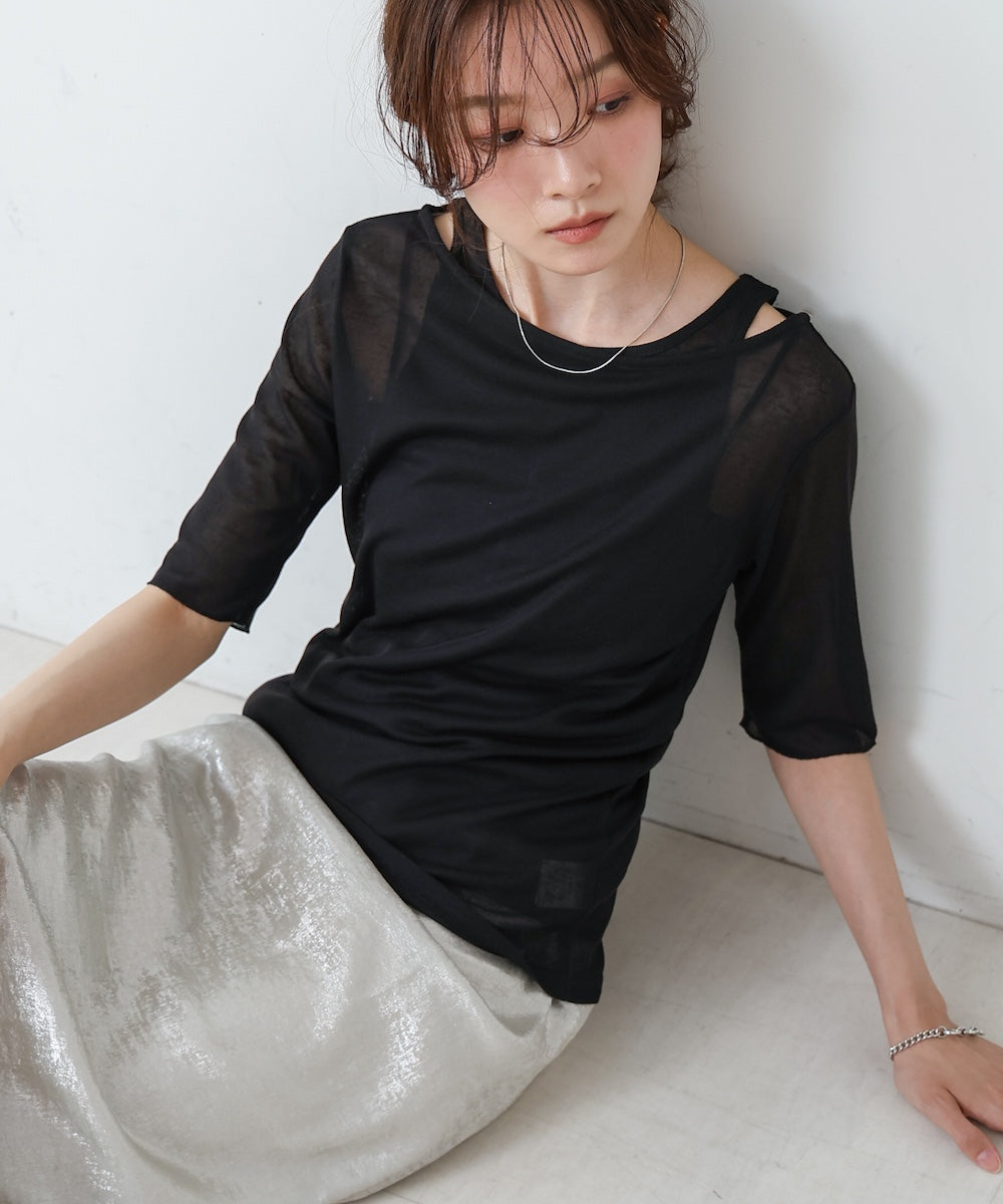 【2点セット】5分袖レイヤードセットシアーカットソー