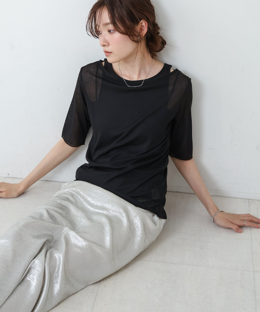【2点セット】5分袖レイヤードセットシアーカットソー