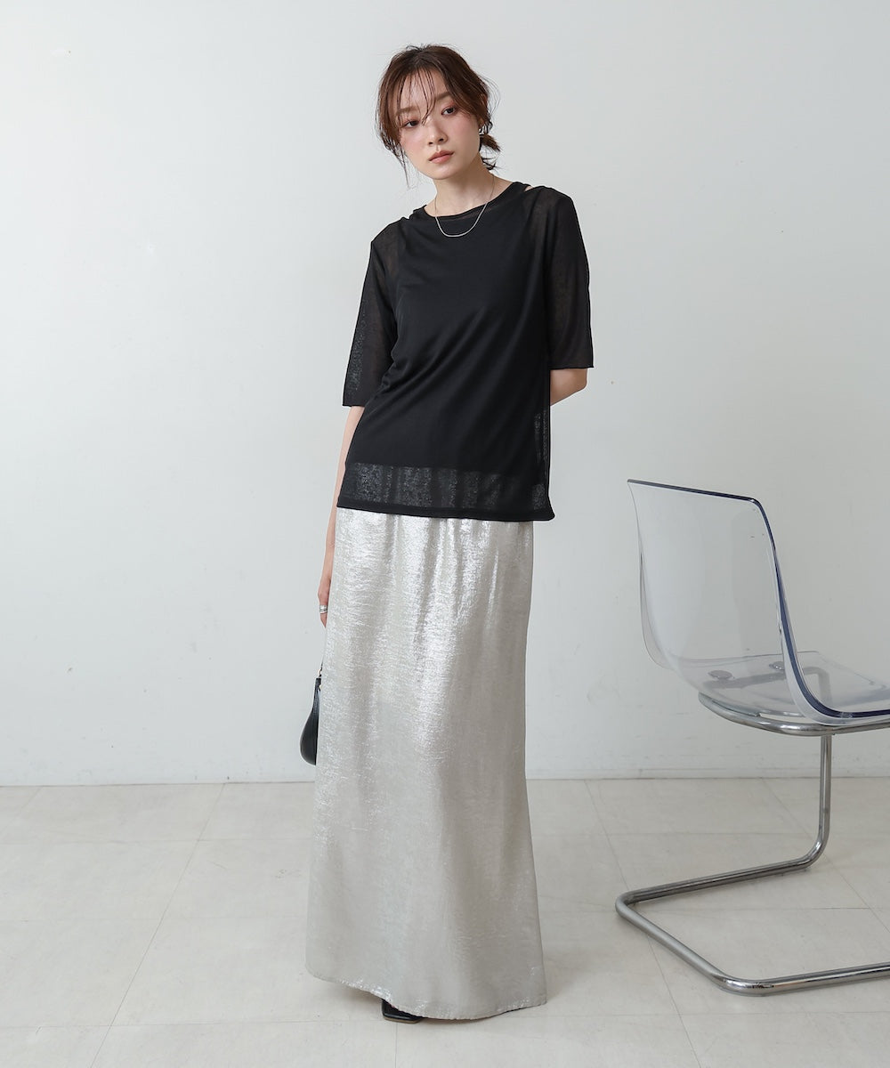 【2点セット】5分袖レイヤードセットシアーカットソー