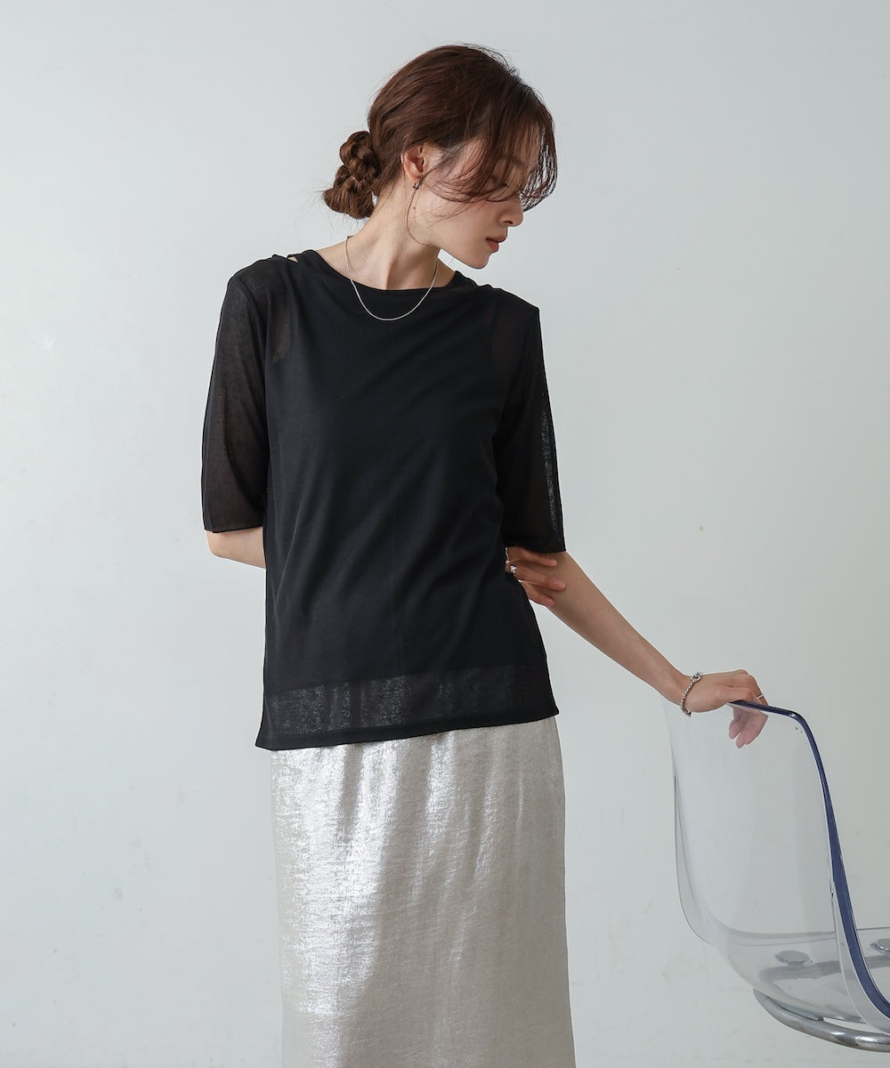 【2点セット】5分袖レイヤードセットシアーカットソー