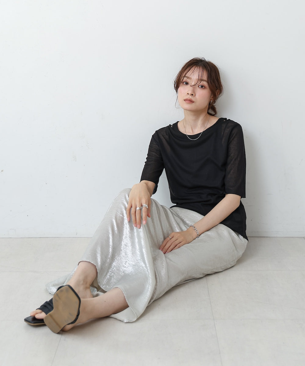 【2点セット】5分袖レイヤードセットシアーカットソー