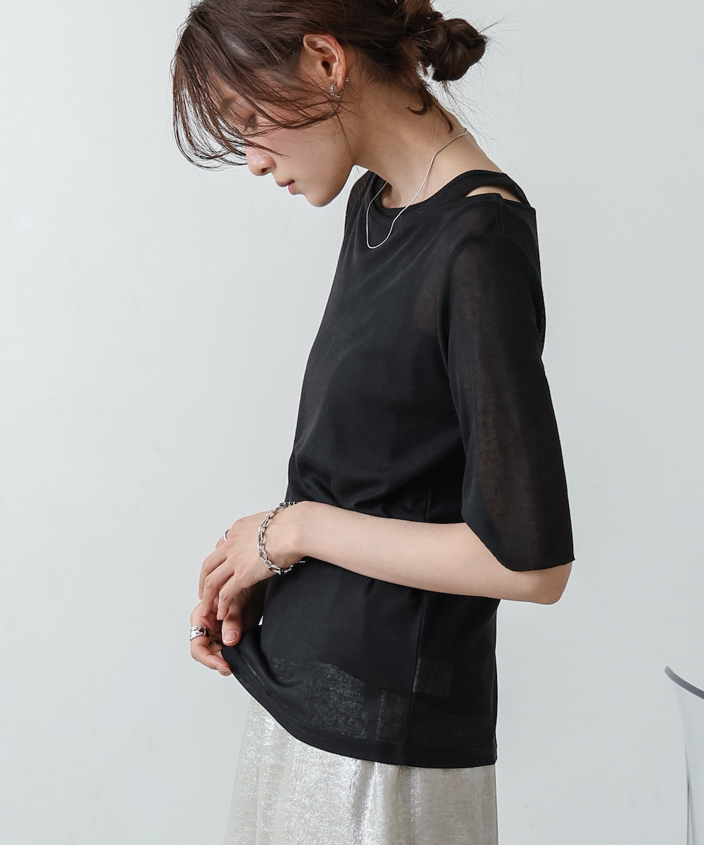 【2点セット】5分袖レイヤードセットシアーカットソー