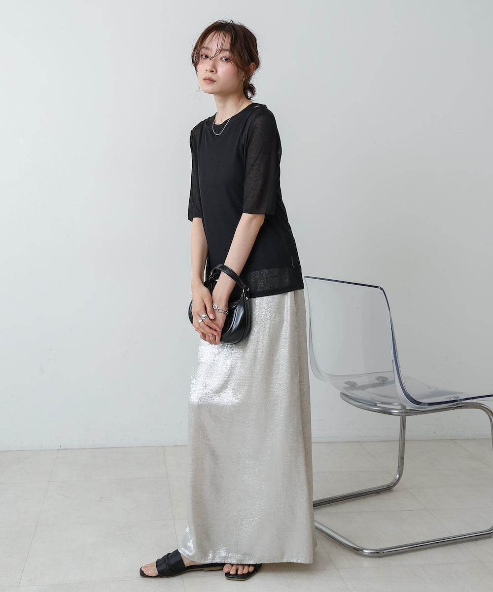 【2点セット】5分袖レイヤードセットシアーカットソー