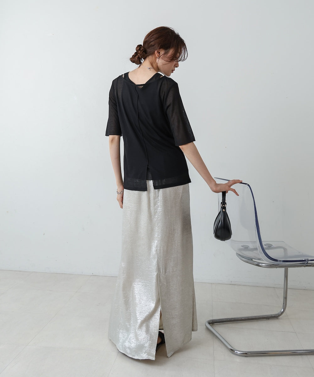 【2点セット】5分袖レイヤードセットシアーカットソー