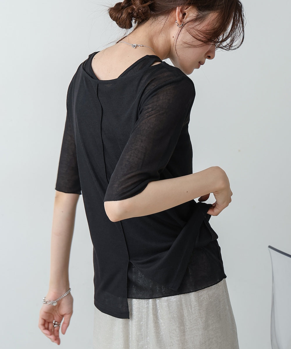 【2点セット】5分袖レイヤードセットシアーカットソー