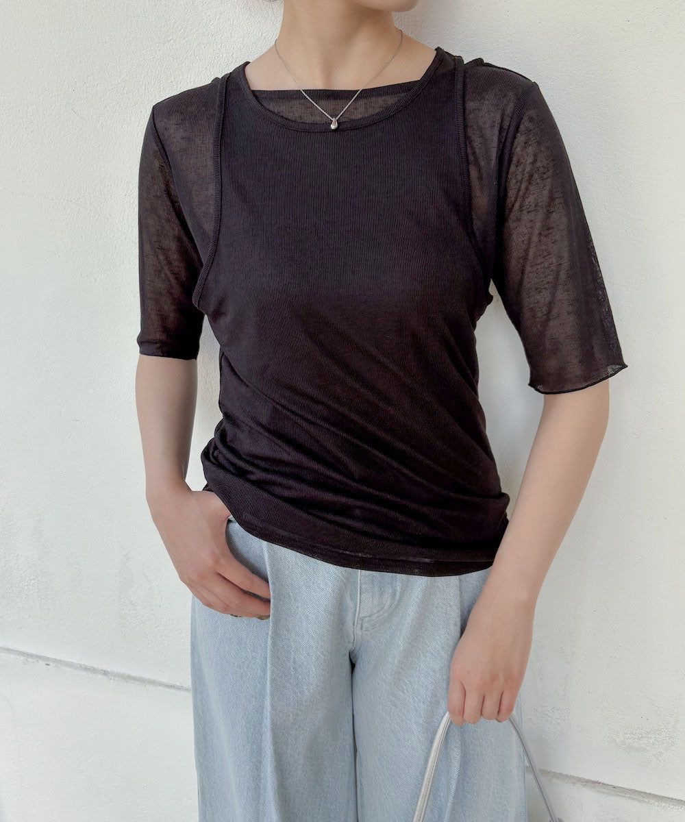 【2点セット】5分袖レイヤードセットシアーカットソー