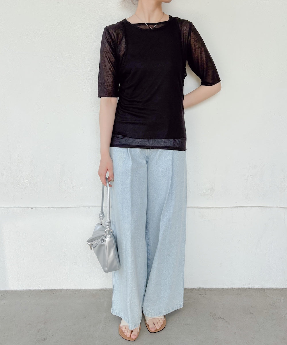 【2点セット】5分袖レイヤードセットシアーカットソー