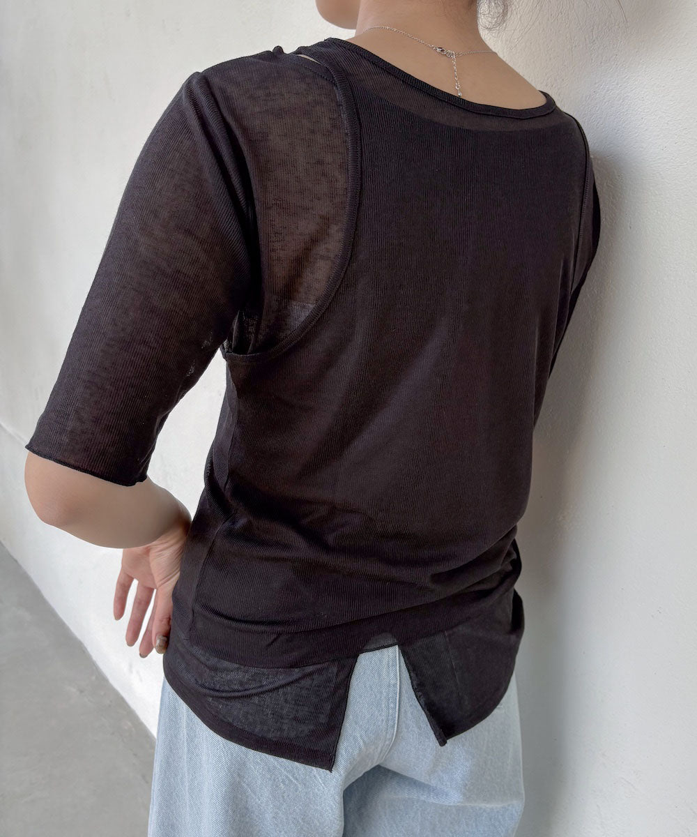 【2点セット】5分袖レイヤードセットシアーカットソー