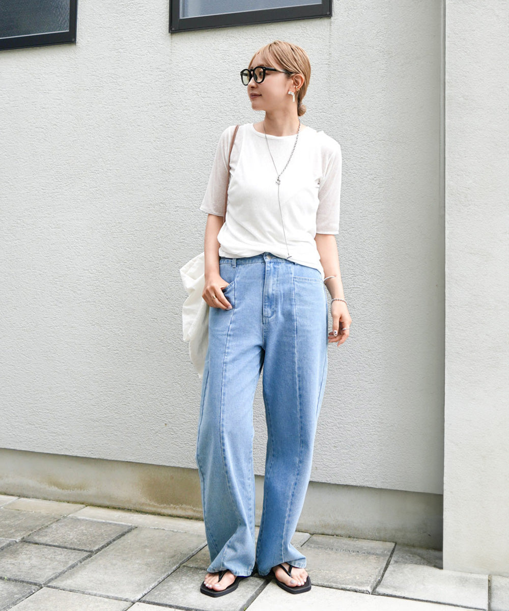 【2点セット】5分袖レイヤードセットシアーカットソー