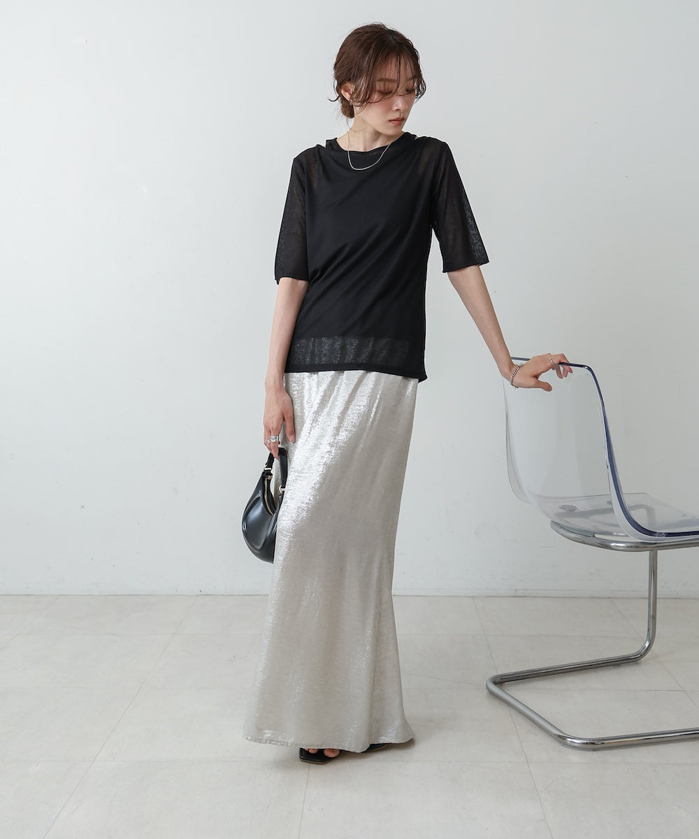 【2点セット】5分袖レイヤードセットシアーカットソー