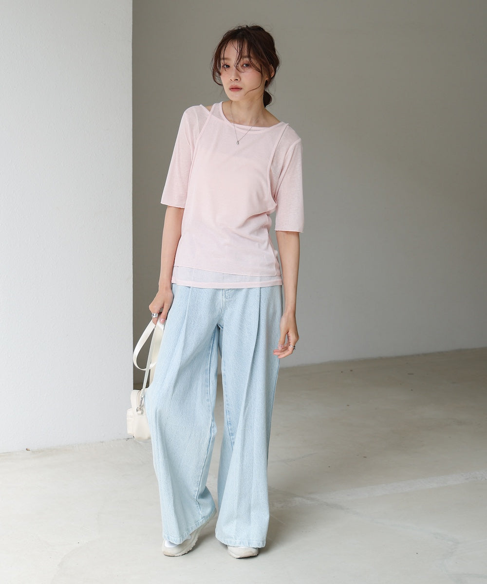 【2点セット】5分袖レイヤードセットシアーカットソー