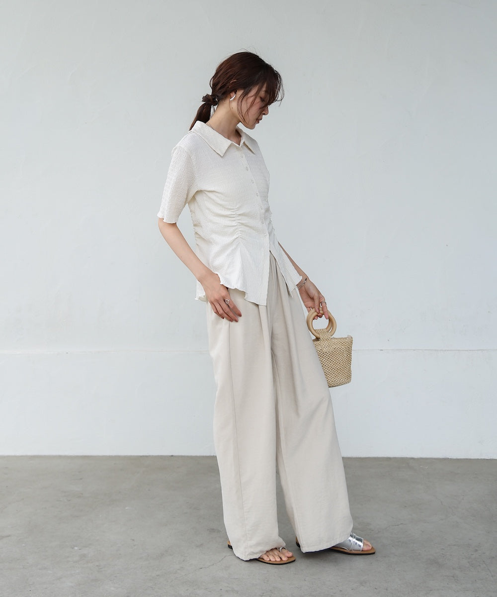 衿付き半袖ギャザーカットソー