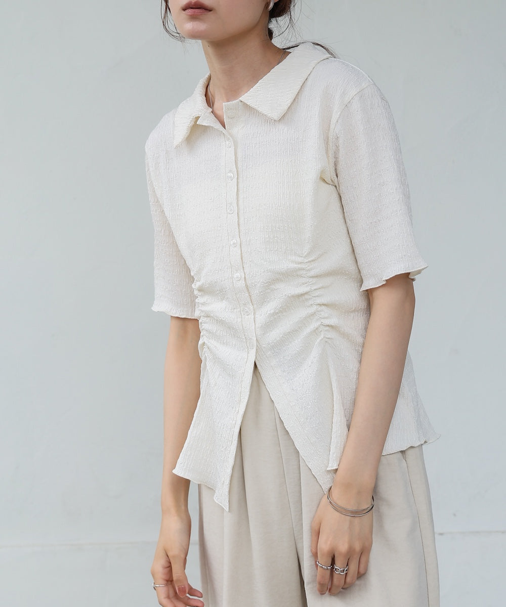 衿付き半袖ギャザーカットソー